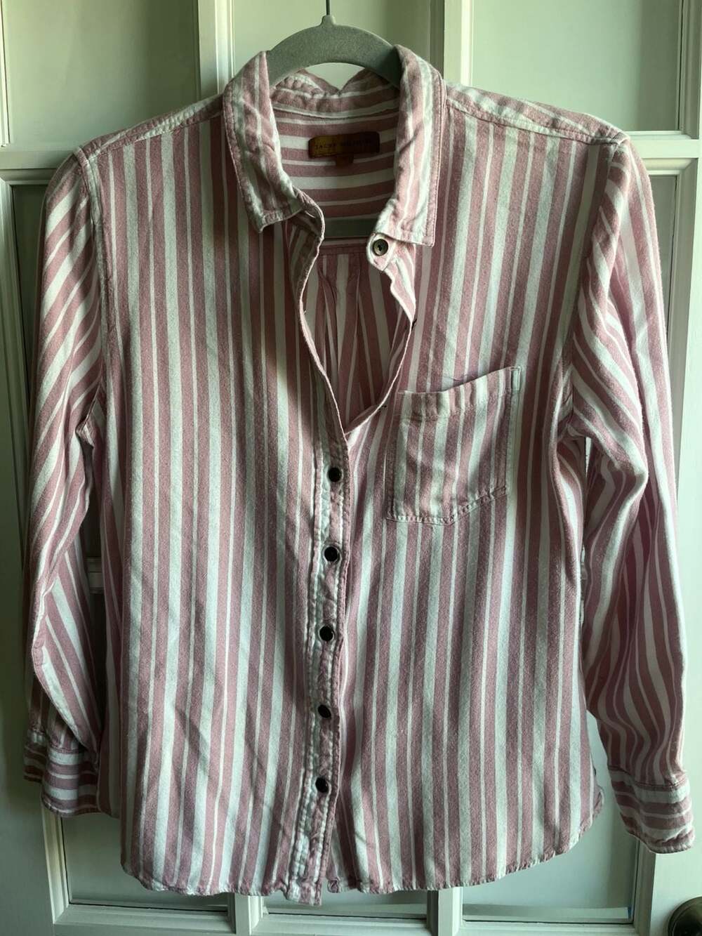 Jachs Girlfriend Women's Button-Up Long Sleeve Shirt, Pink and White Striped